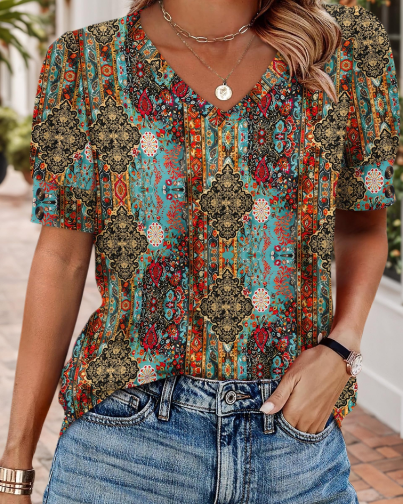 Ariana Blusa Mujer – Escote en V, Manga Corta y Tejido Ligero Suave