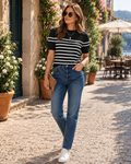 Top Claudia para Mujer – Punto afelpado, Cuello redondo y Mangas cortas