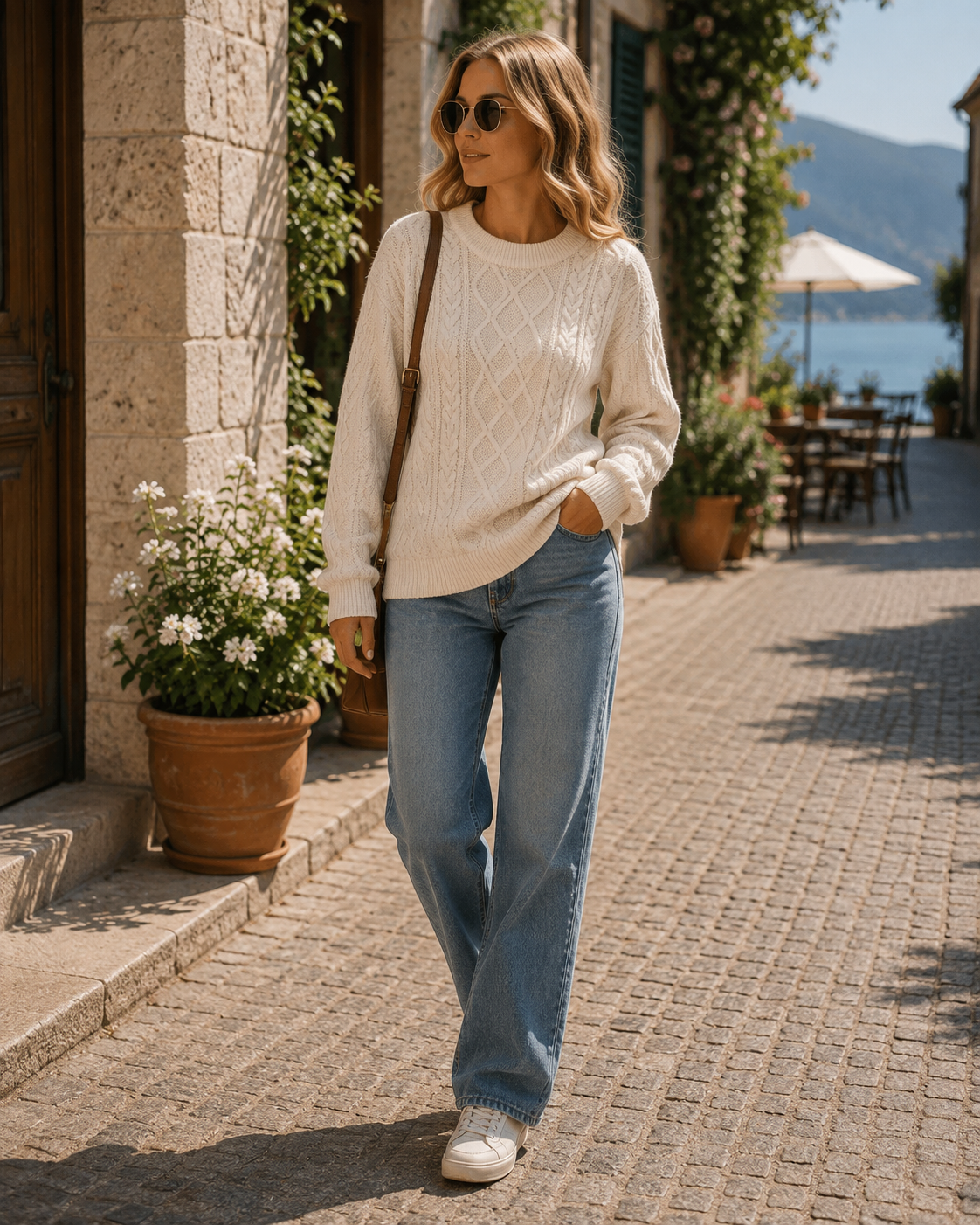Suéter Marina para Mujer – Detalles acanalados, Cuello redondo y Corte amplio