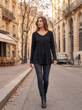 Top de punto gofre Cristina para Mujer – Cuello en V, Mangas largas y Detalles acanalados