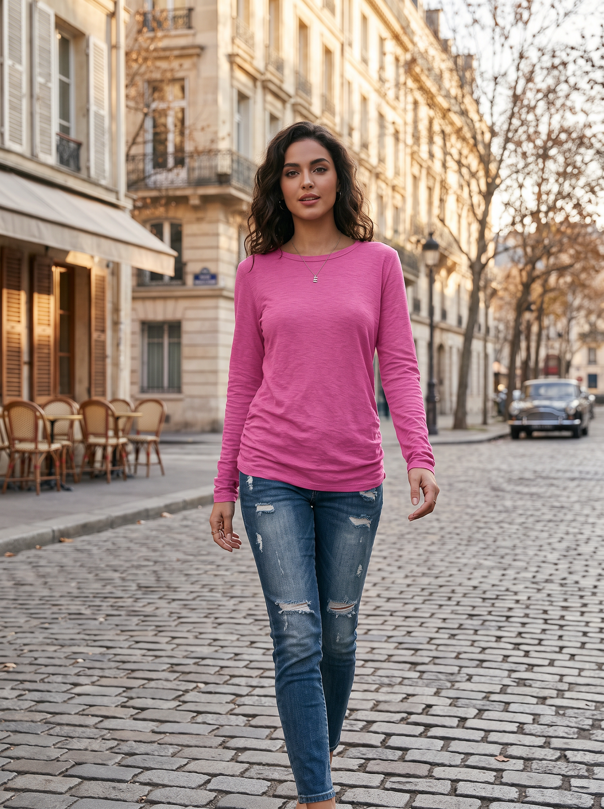 Top de cuello redondo Pilar para Mujer – Mangas largas, Elasticidad en 4 direcciones y Silueta entallada