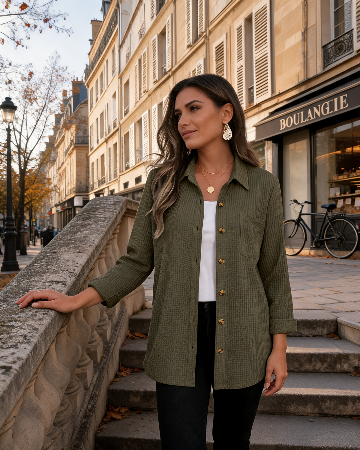 Camisa Nadia para Mujer – Cierre de botones, Mangas largas y Bolsillo en el pecho