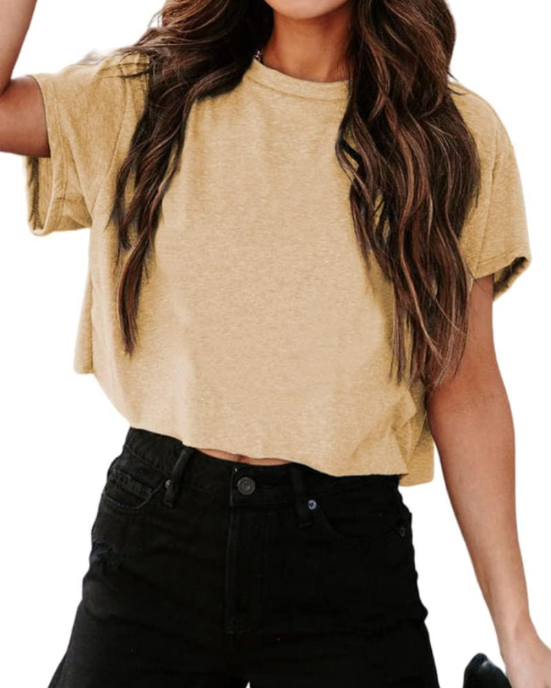 Talia Top Corto Gym Mujer – Oversize, Hombro Cut-Out y Tejido Elástico