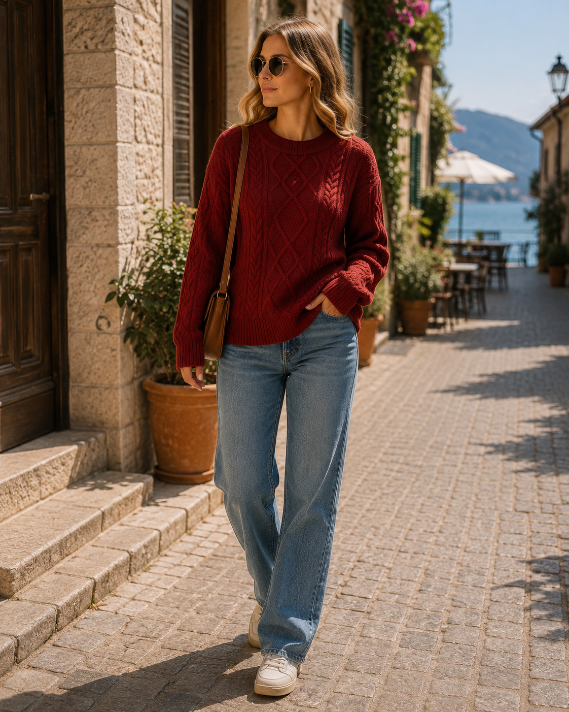 Suéter Marina para Mujer – Detalles acanalados, Cuello redondo y Corte amplio
