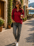Sudadera estilo henley Daniela para Mujer – Cuello en V, Tejido elástico y Cómodo