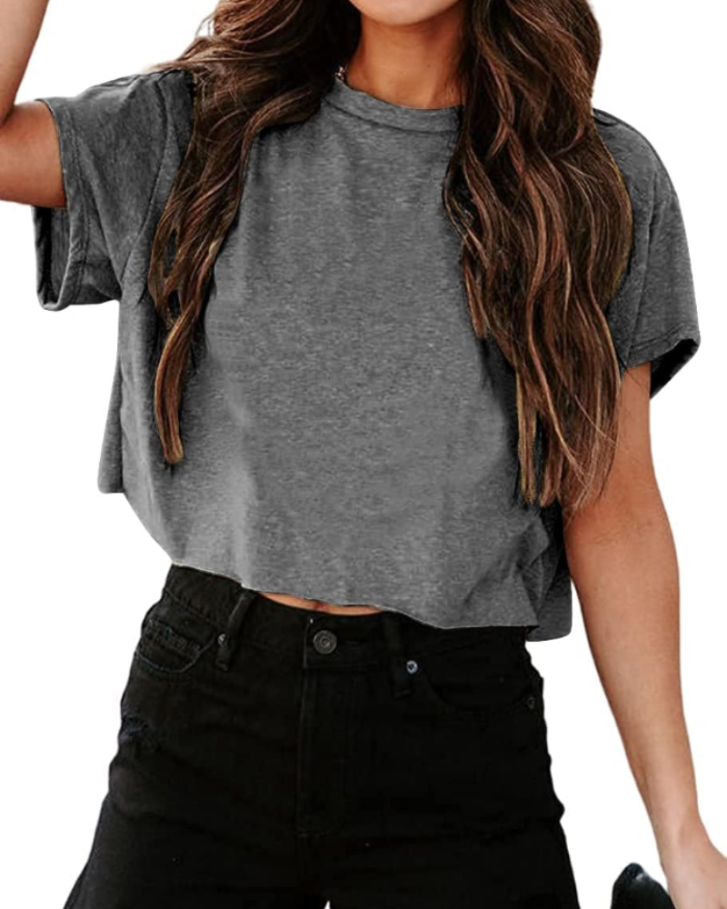 Talia Top Corto Gym Mujer – Oversize, Hombro Cut-Out y Tejido Elástico