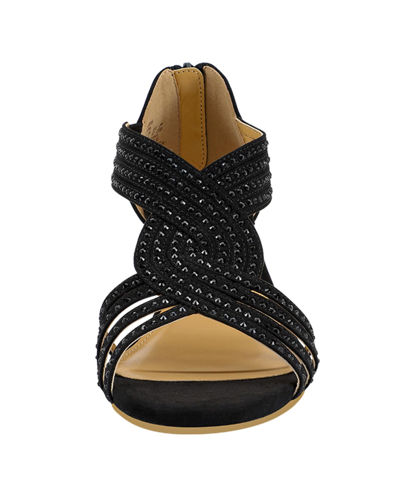 Celeste Sandalias Cuña Mujer – Pedrería Brillante, Plantilla Látex y Tacón 5,7 cm