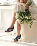 Celeste Sandalias Cuña Mujer – Pedrería Brillante, Plantilla Látex y Tacón 5,7 cm