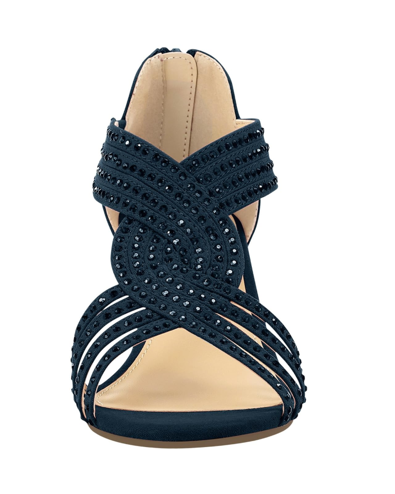 Celeste Sandalias Cuña Mujer – Pedrería Brillante, Plantilla Látex y Tacón 5,7 cm