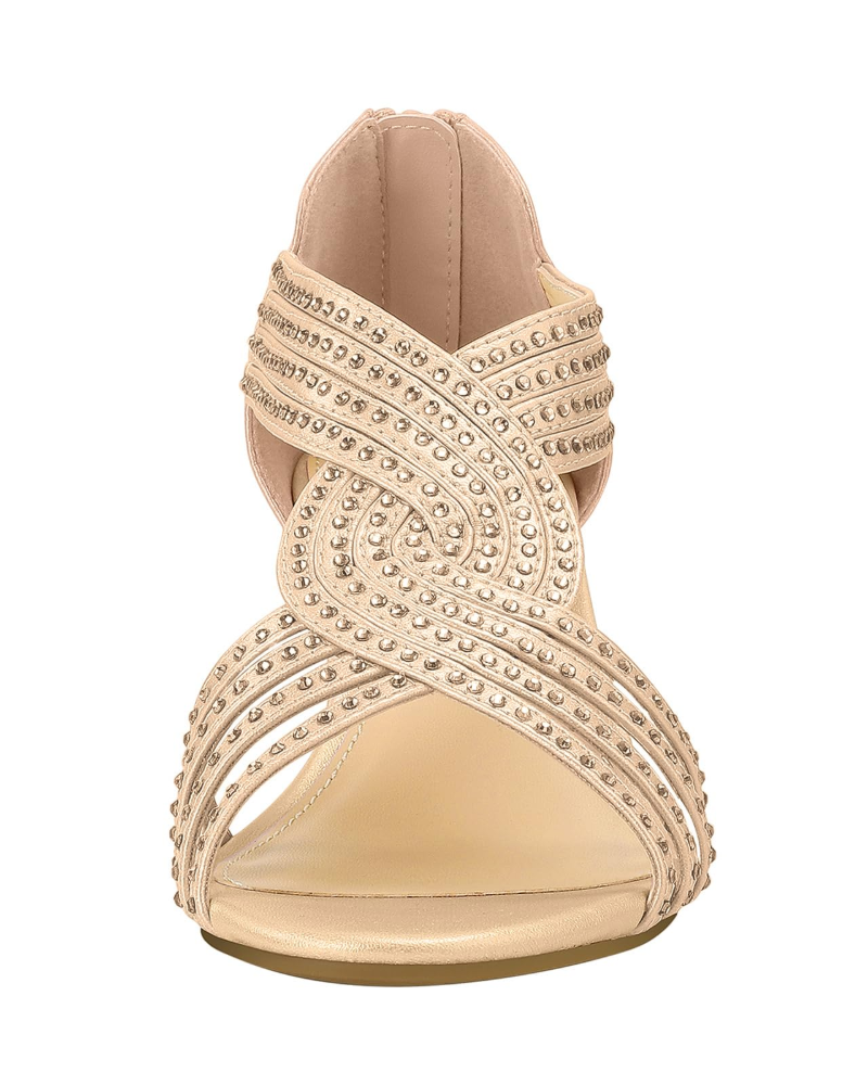 Celeste Sandalias Cuña Mujer – Pedrería Brillante, Plantilla Látex y Tacón 5,7 cm