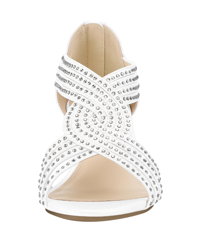 Celeste Sandalias Cuña Mujer – Pedrería Brillante, Plantilla Látex y Tacón 5,7 cm