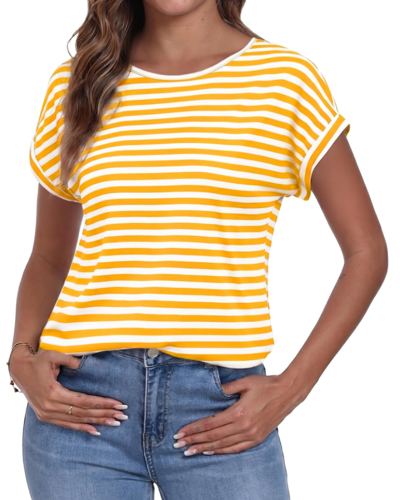 Paige Camiseta Mujer Rayas – Cuello Redondo, Manga Corta y Corte Relajado