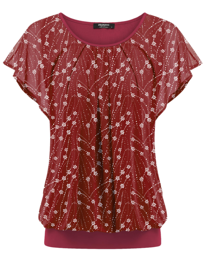Zoe Blusa Mujer Doble Capa – Malla Transpirable, Manga Murciélago y Plisado