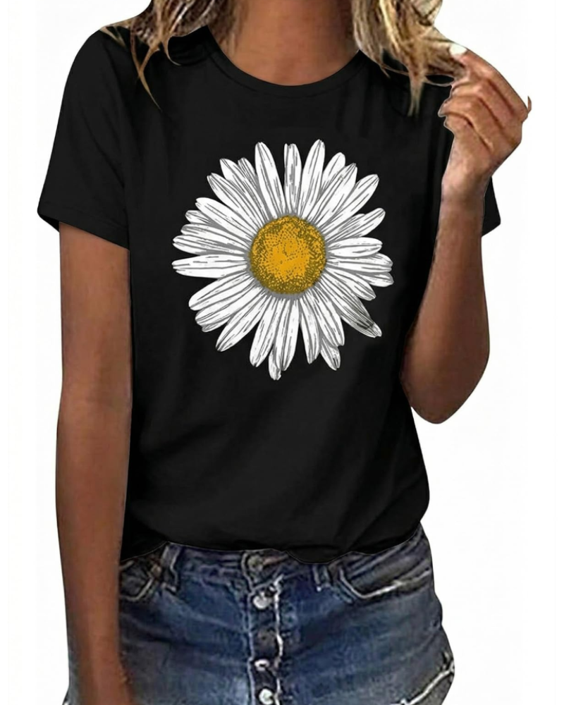 Mia Camiseta Mujer Algodón – Estampado Floral, Manga Corta y Cuello Redondo