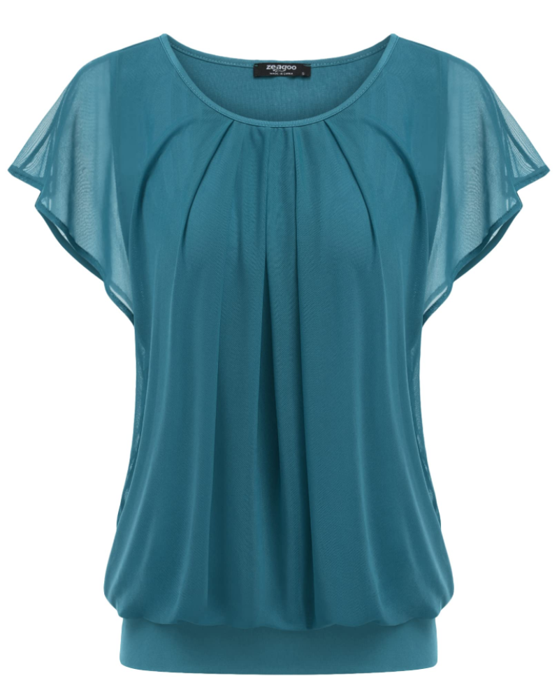Zoe Blouse Femme Double Couche – Maille Respirante, Manches Chauve-Souris et Plissée