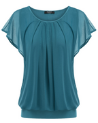Zoe Blouse Femme Double Couche – Maille Respirante, Manches Chauve-Souris et Plissée