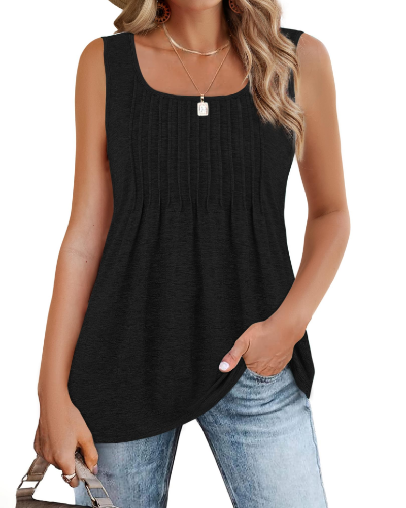 Hazel Top Mujer Cuello Cuadrado – Sin Mangas, Pliegue Frontal y Corte Relajado