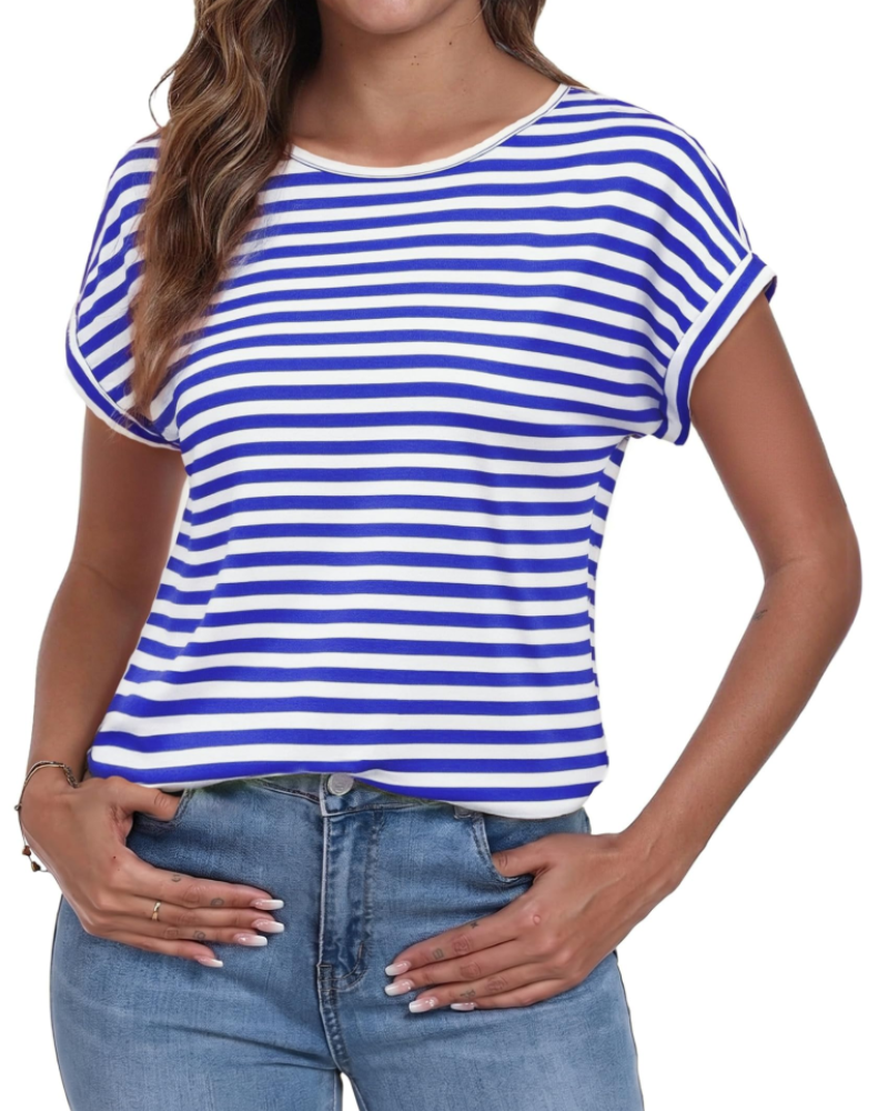 Paige Camiseta Mujer Rayas – Cuello Redondo, Manga Corta y Corte Relajado