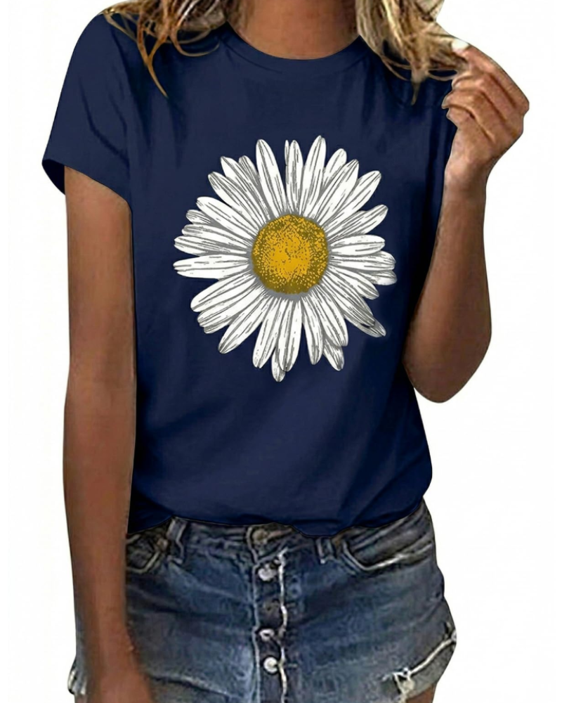 Mia Camiseta Mujer Algodón – Estampado Floral, Manga Corta y Cuello Redondo