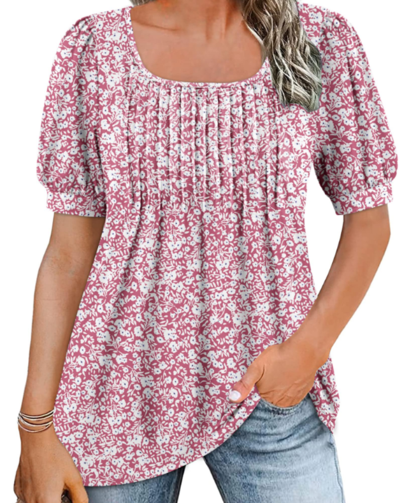 Ruby Top Túnica Mujer – Cuello Cuadrado, Mangas Abullonadas y Corte Suelto