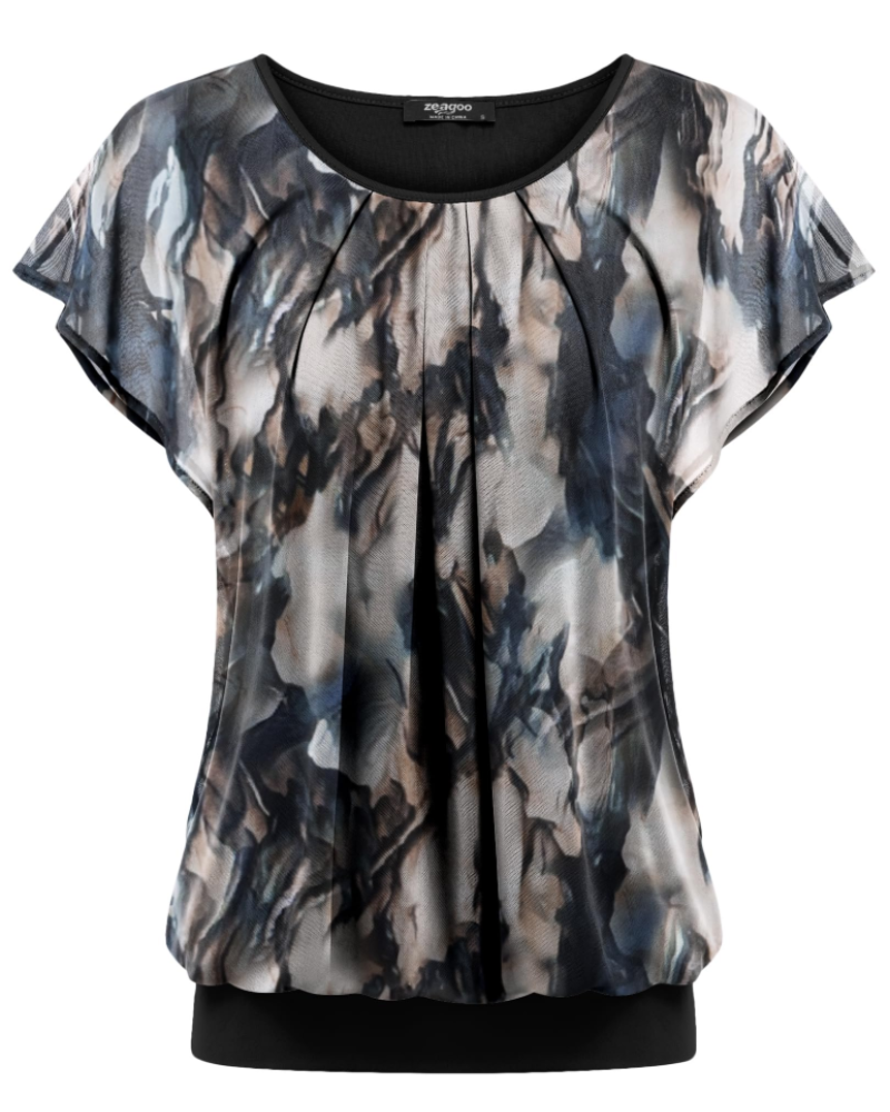 Zoe Blusa Mujer Doble Capa – Malla Transpirable, Manga Murciélago y Plisado
