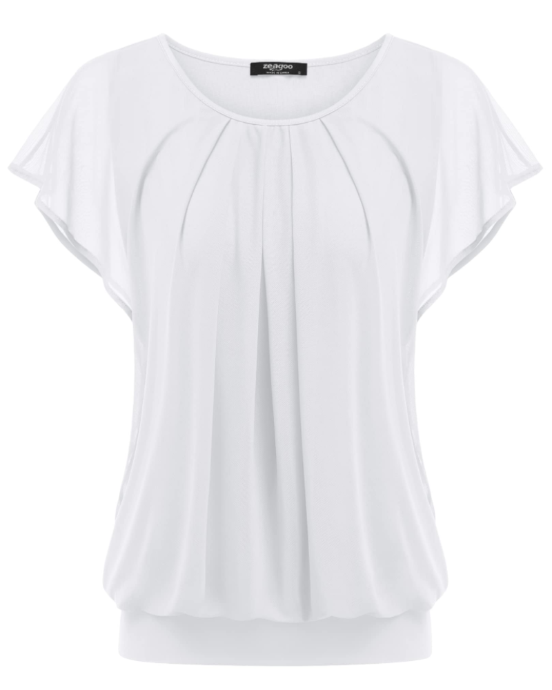 Zoe Blusa Mujer Doble Capa – Malla Transpirable, Manga Murciélago y Plisado