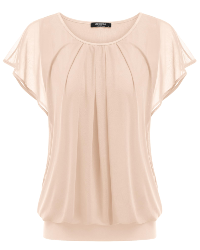 Zoe Blusa Mujer Doble Capa – Malla Transpirable, Manga Murciélago y Plisado