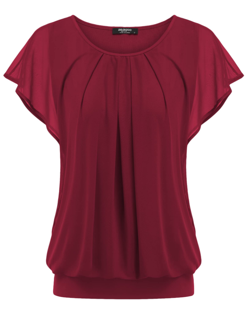 Zoe Blusa Mujer Doble Capa – Malla Transpirable, Manga Murciélago y Plisado