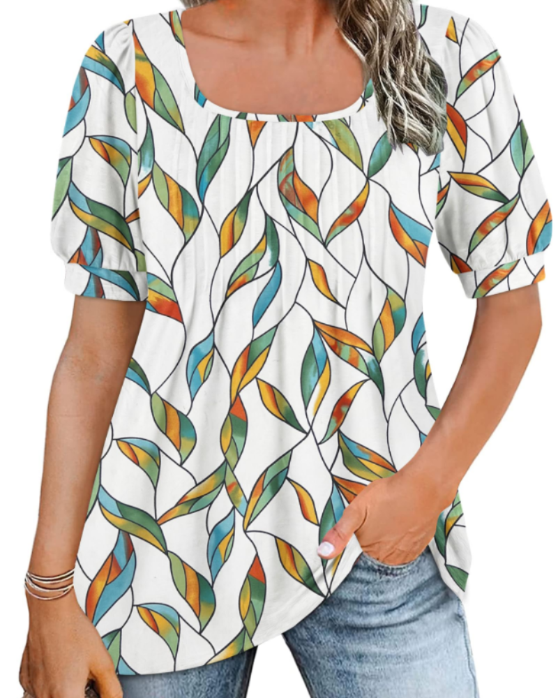 Ruby Top Túnica Mujer – Cuello Cuadrado, Mangas Abullonadas y Corte Suelto