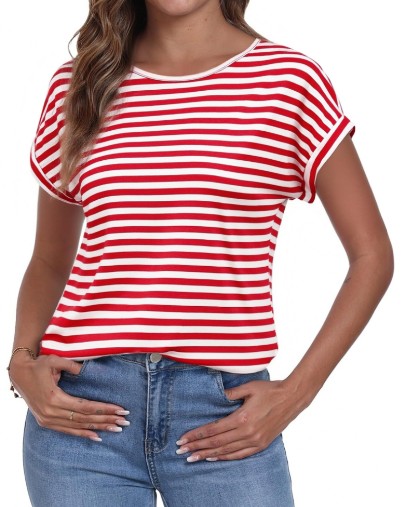 Paige Camiseta Mujer Rayas – Cuello Redondo, Manga Corta y Corte Relajado