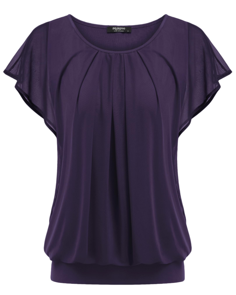Zoe Blusa Mujer Doble Capa – Malla Transpirable, Manga Murciélago y Plisado
