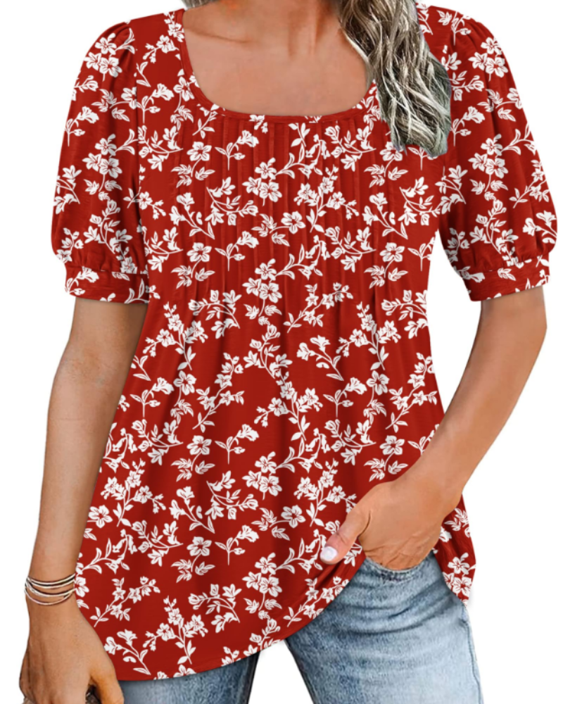 Ruby Top Túnica Mujer – Cuello Cuadrado, Mangas Abullonadas y Corte Suelto
