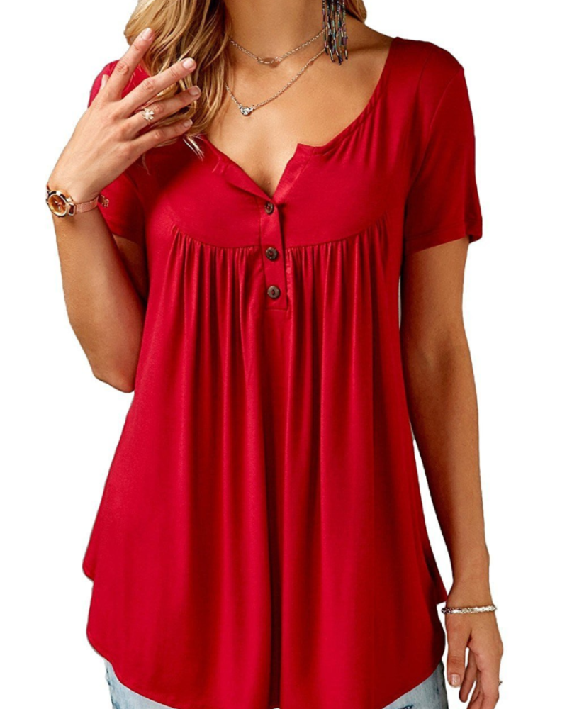 Sienna Top Túnica Mujer – Cuello en V, Botones, Manga Corta y Corte Suelto