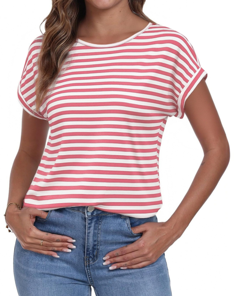Paige Camiseta Mujer Rayas – Cuello Redondo, Manga Corta y Corte Relajado