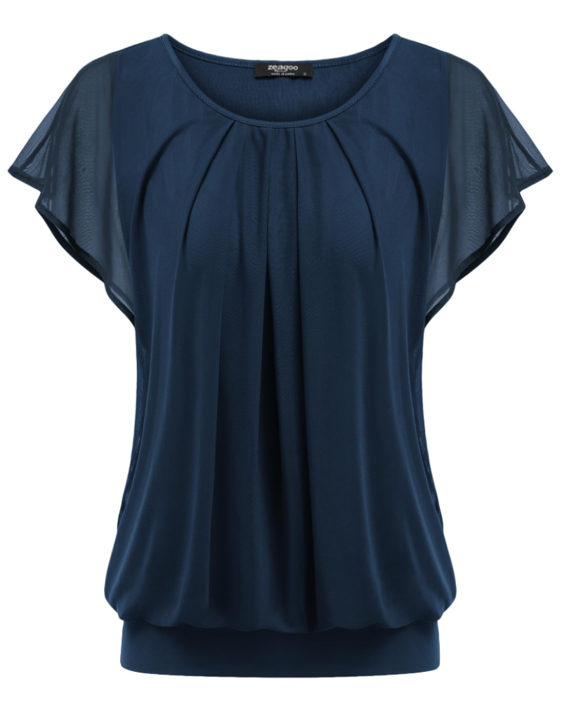 Zoe Blusa Mujer Doble Capa – Malla Transpirable, Manga Murciélago y Plisado