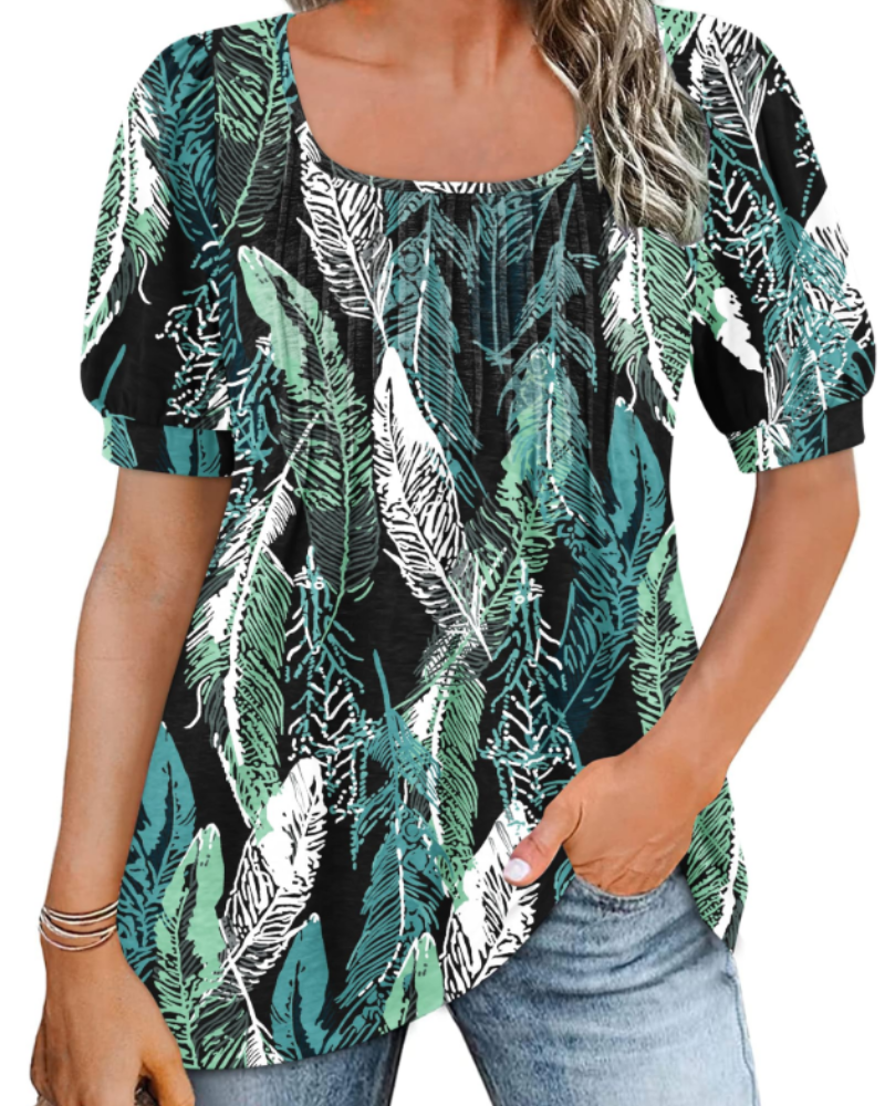 Ruby Top Túnica Mujer – Cuello Cuadrado, Mangas Abullonadas y Corte Suelto