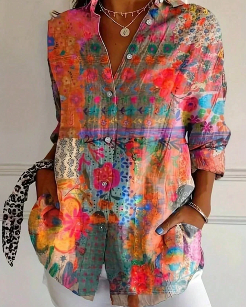 Camilla Women's Printed Blouse – Floral Design, Buttons, and Loose Fit