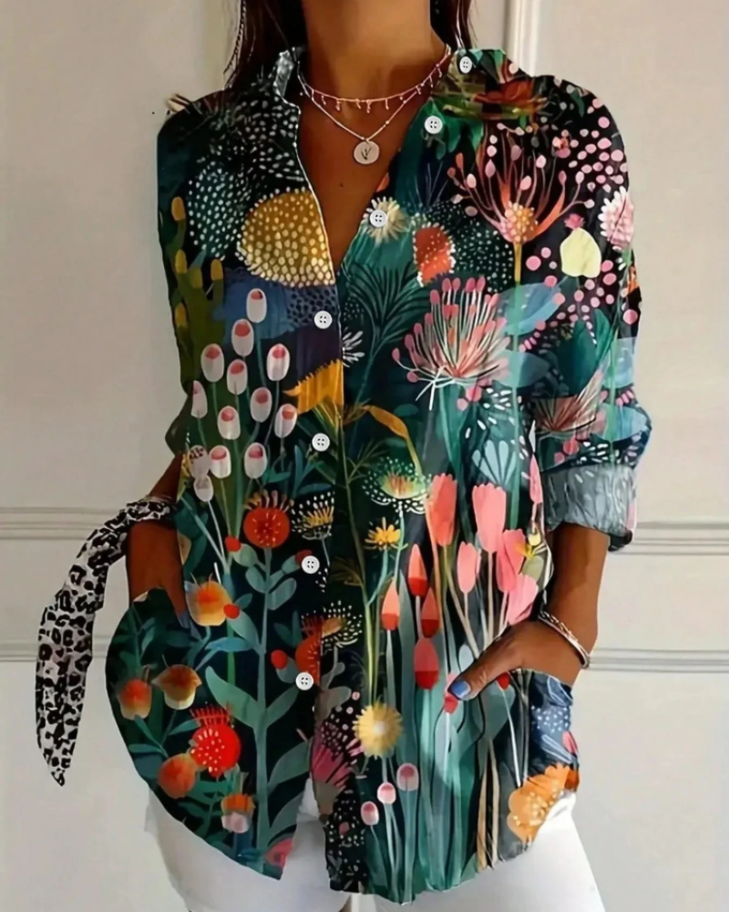 Camilla Blusa Estampada Mujer – Diseño Floral, Botones y Corte Holgado