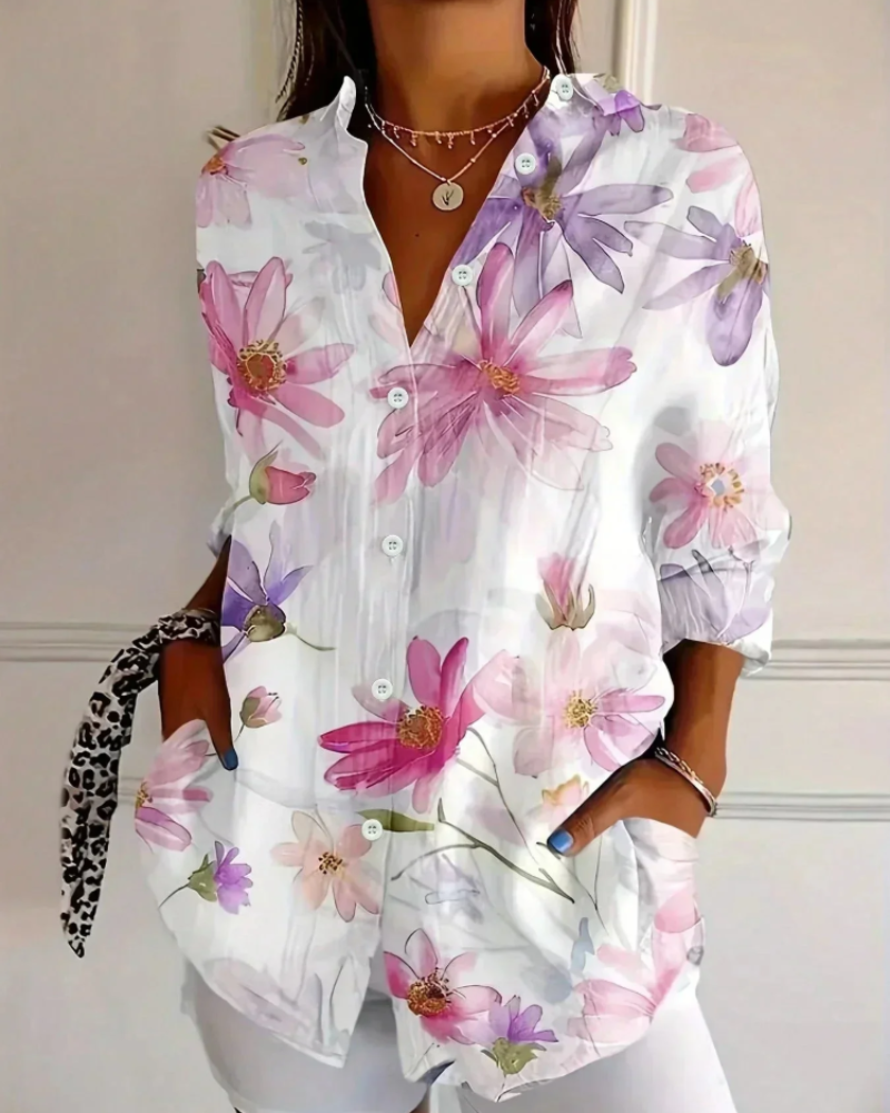 Camilla Blusa Estampada Mujer – Diseño Floral, Botones y Corte Holgado