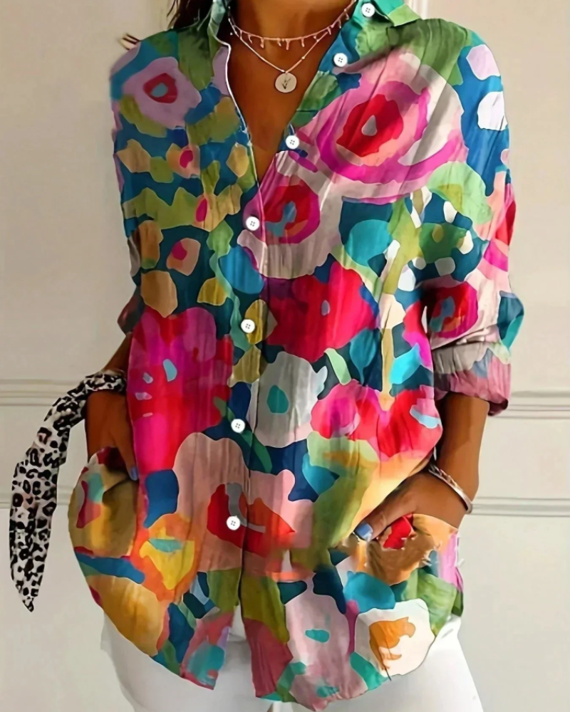 Camilla Blusa Estampada Mujer – Diseño Floral, Botones y Corte Holgado