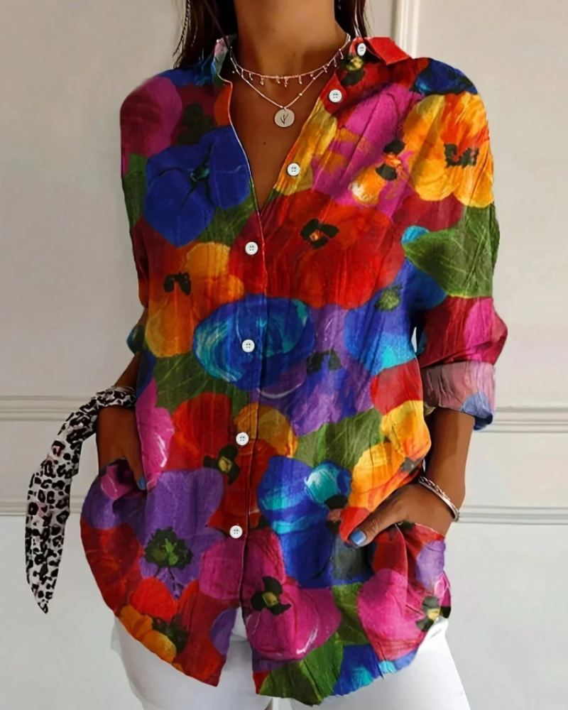 Camilla Blusa Estampada Mujer – Diseño Floral, Botones y Corte Holgado