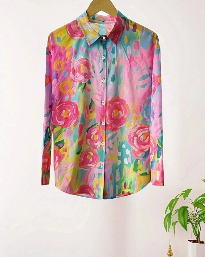 Camilla Blusa Estampada Mujer – Diseño Floral, Botones y Corte Holgado