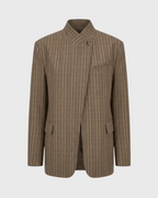 Aubrey Blazer de Cuadros Mujer – Corte Oversize, Cuello Alto y Cierre Asimétrico