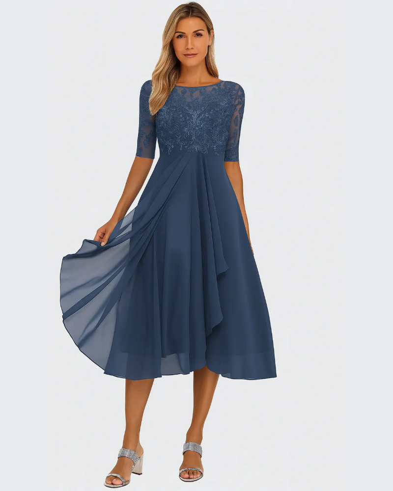 Charlotte Vestido Midi Línea A para Mujer – Encaje Elegante, Corte Fluido y Estilo de Verano