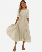 Charlotte Vestido Midi Línea A para Mujer – Encaje Elegante, Corte Fluido y Estilo de Verano