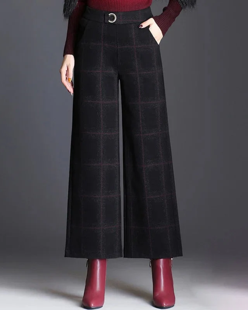 Florence Women’s Plaid Trousers – High-Waisted, Wide-Leg, and Flowing Fit