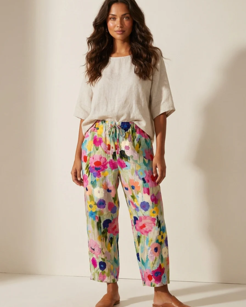 Phoebe Pantalones Florales Mujer – Cintura Elástica, Corte Holgado y Bolsillos