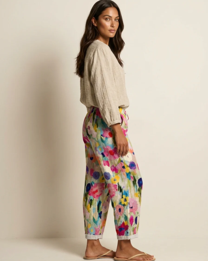 Phoebe Pantalones Florales Mujer – Cintura Elástica, Corte Holgado y Bolsillos
