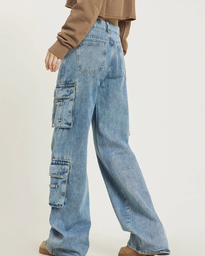 Lena Vaqueros Cargo Mujer – Corte Baggy, Pierna Ancha y Bolsillos Utilitarios