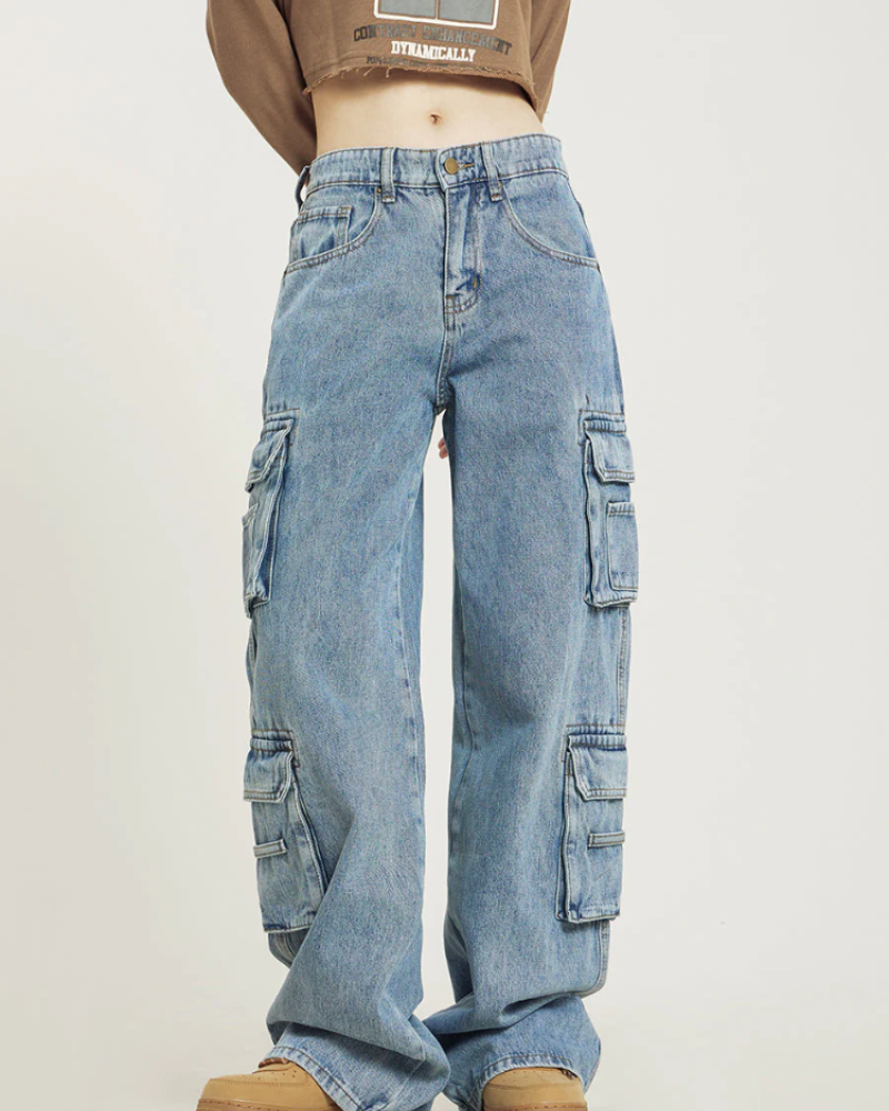 Lena Vaqueros Cargo Mujer – Corte Baggy, Pierna Ancha y Bolsillos Utilitarios
